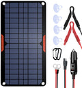 10W 12V Solar Panel Car Battery Charger Portable Waterproof Trickle Charger & Maintainer with Cigarette Lighter Plug & Alligator Clip Pack of 2 V2042