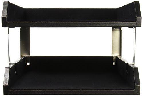 Black Leather Front Load Letter Trays with Gold Stacking Posts J180896