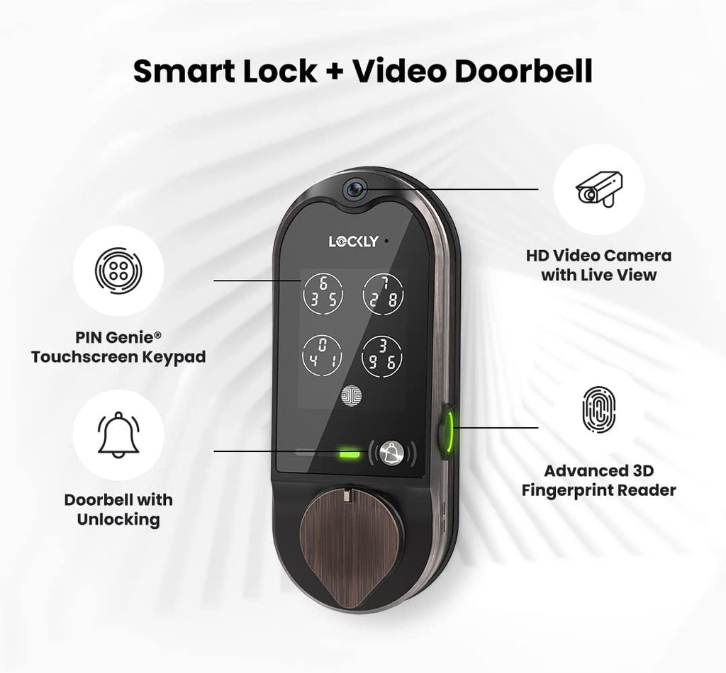 Venetian Bronze Smart Lock Deadbolt with Video Doorbell, Fingerprint, Wi-Fi, Camera, Keypad Y226