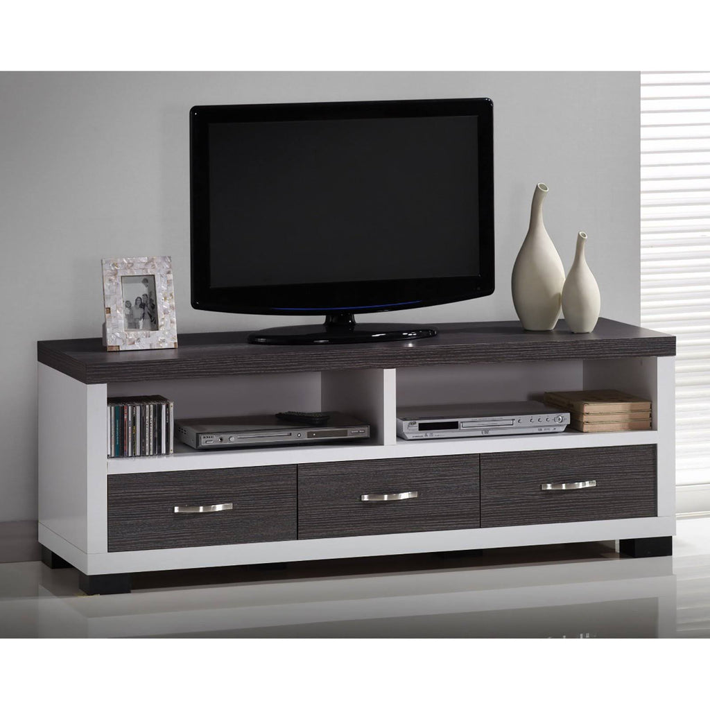 White and Dark Brown Entertainment TV Cabinet with Three Drawers K5327