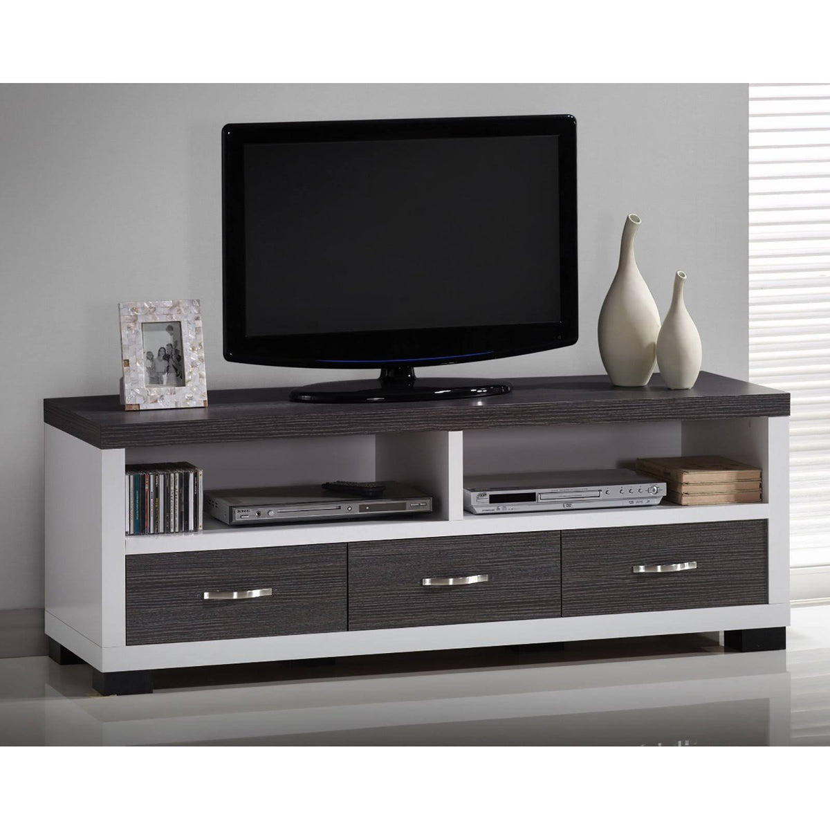 White and Dark Brown Entertainment TV Cabinet with Three Drawers K5327