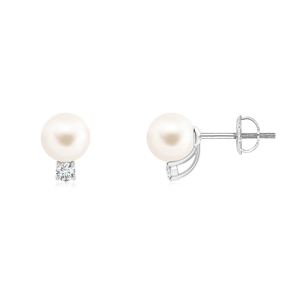 14K White Gold Freshwater Cultured Pearl Diamond Solitaire Earrings U323143