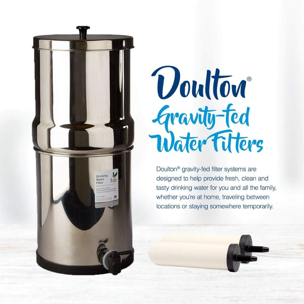 2.24 Gallon Stainless Steel Gravity-Fed Water Filter System with 2x Candle Filters O283831