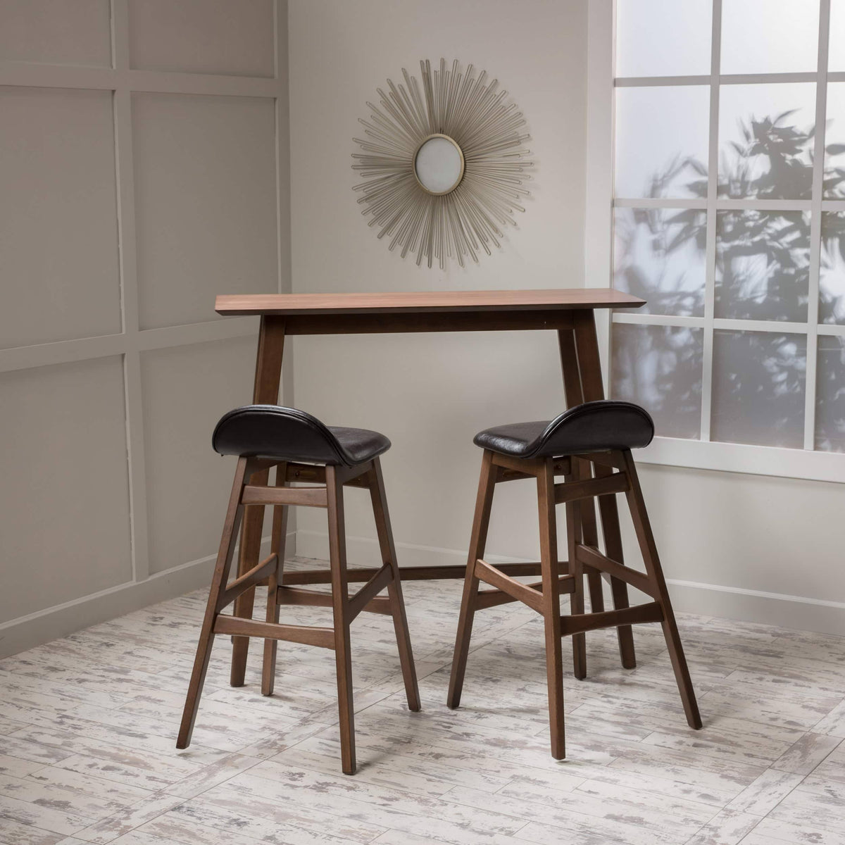Brown Wood Bar Stool and Table Set C12519