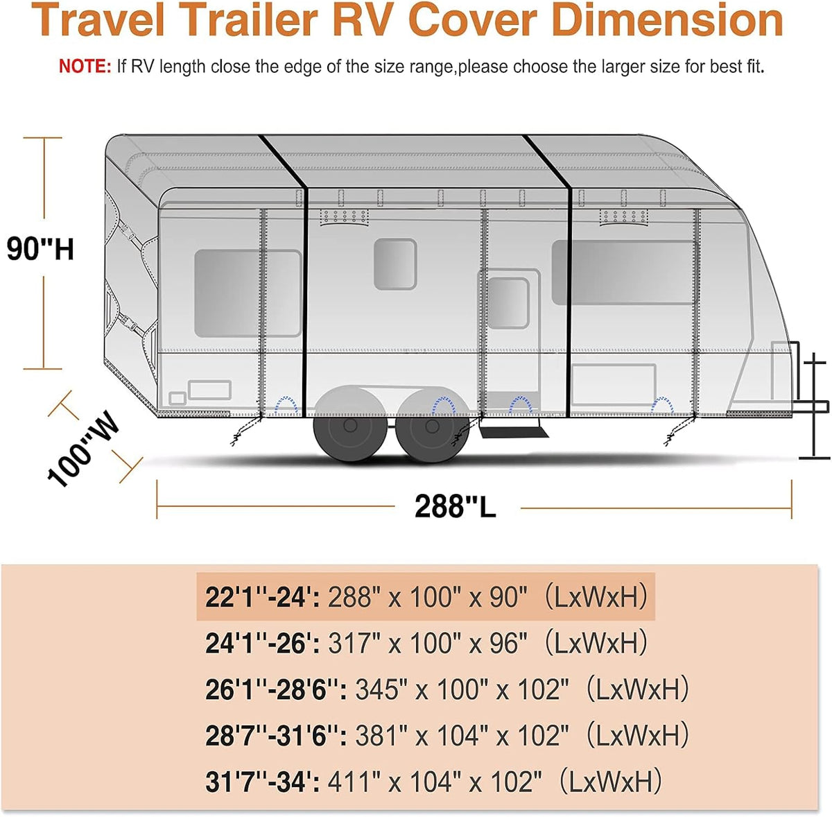 Waterproof 210D Travel Trailer RV Cover with 4 Gutter Spout Covers L51097