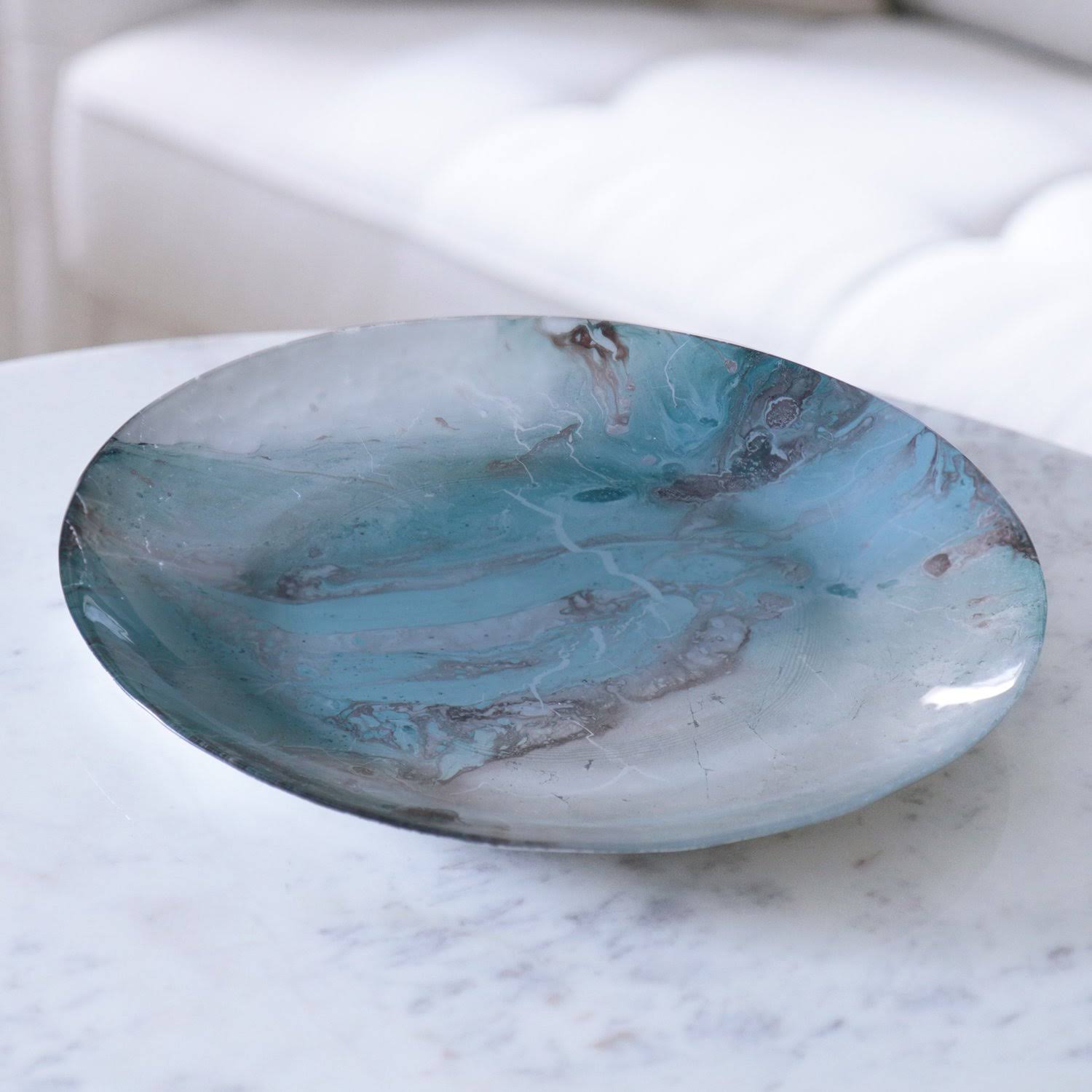 Teal Silver Foil Round Platter P10918