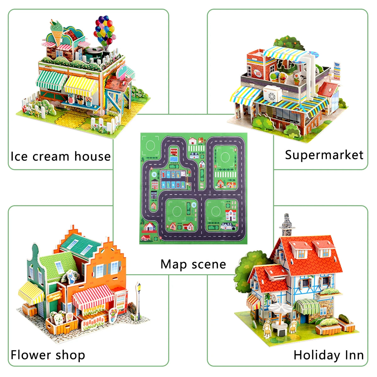Construction Building Sets with 6 Cartoon Character Toys I371317