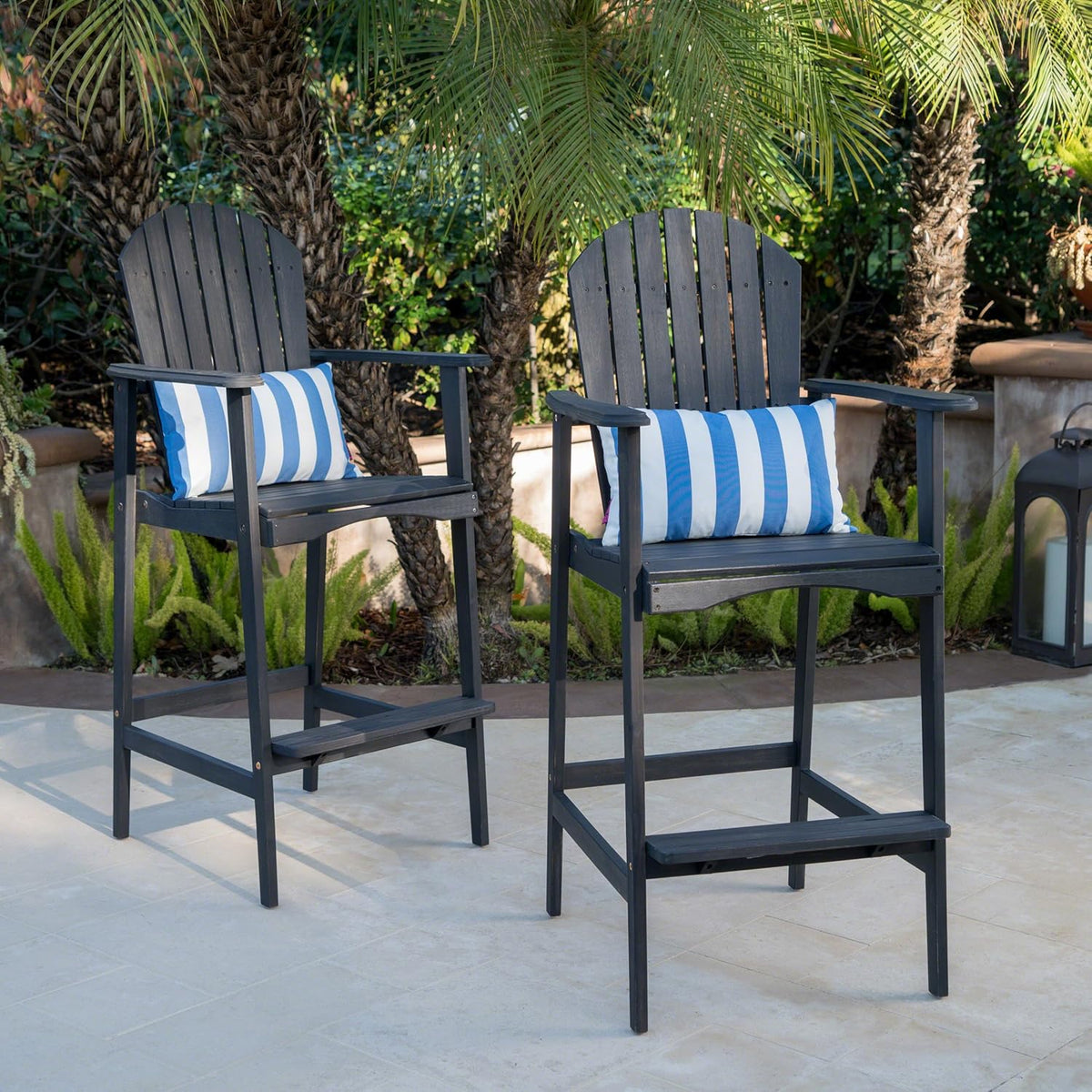 2-Pcs Set Dark Grey Acacia Wood Adirondack Barstools Y996