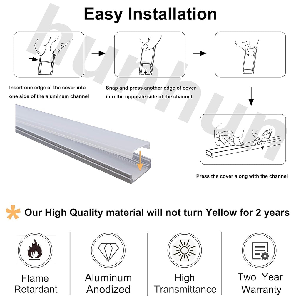 20-Pack 3.3ft U Shape LED Aluminum Channel System with Milky Cover, End Caps and Mounting Clips C466