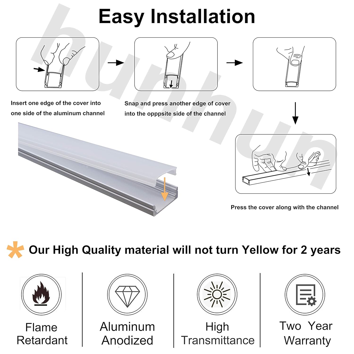 20-Pack 3.3ft U Shape LED Aluminum Channel System with Milky Cover, End Caps and Mounting Clips C466