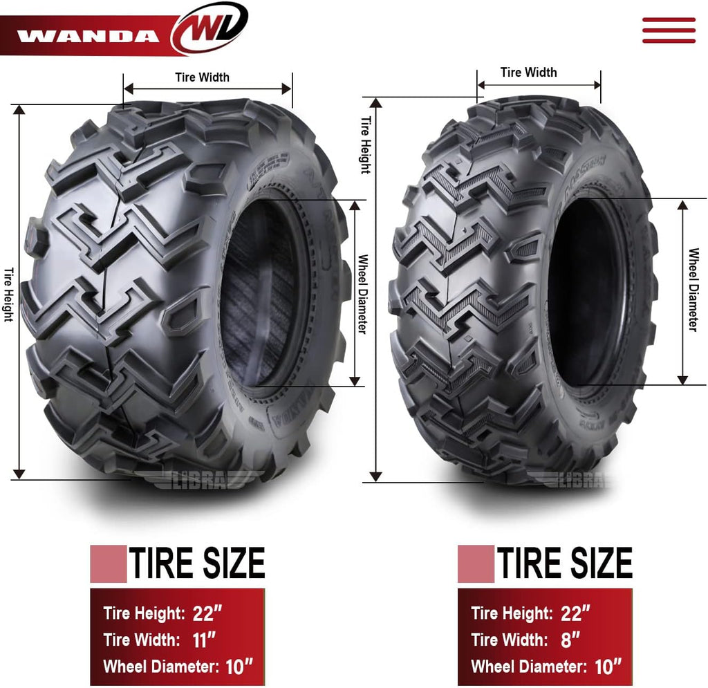 Set of 4 ATV UTV Tires 22x8-10 Front & 22x11-10 Rear 6 Ply K112