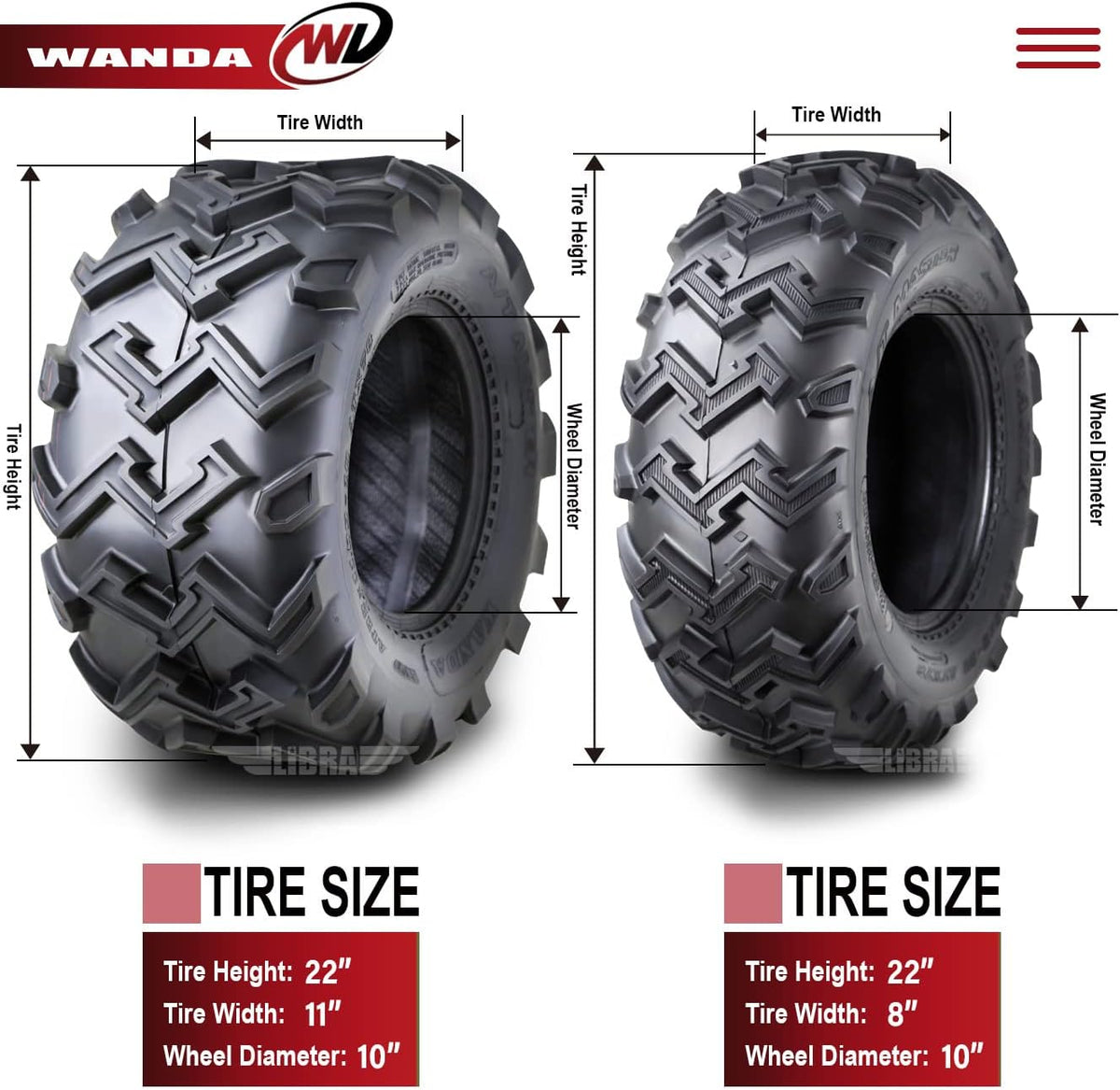 Set of 4 ATV UTV Tires 22x8-10 Front & 22x11-10 Rear 6 Ply K112