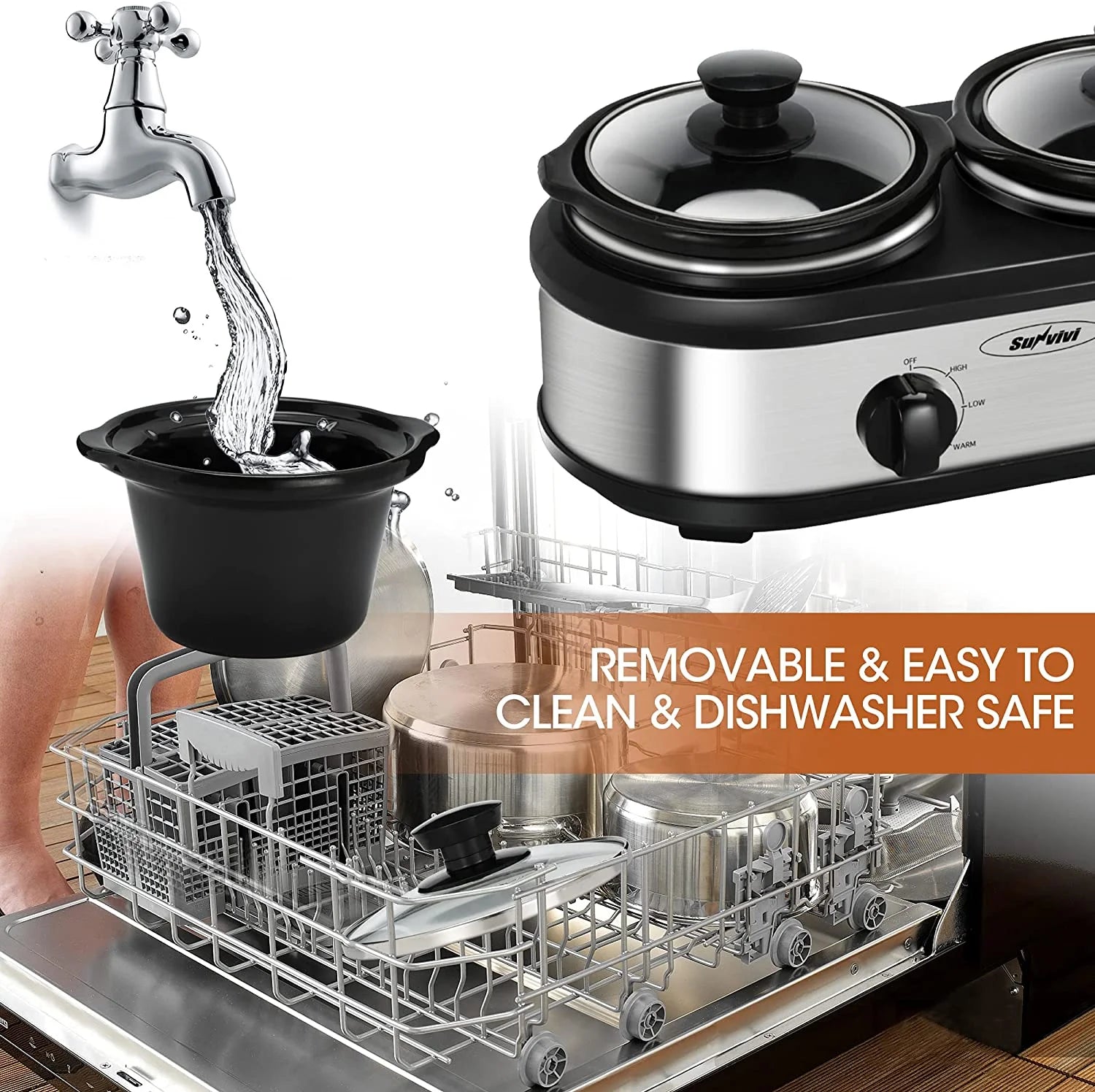 Stainless Steel Slow Cooker Buffet Server with Adjustable Temp P12156