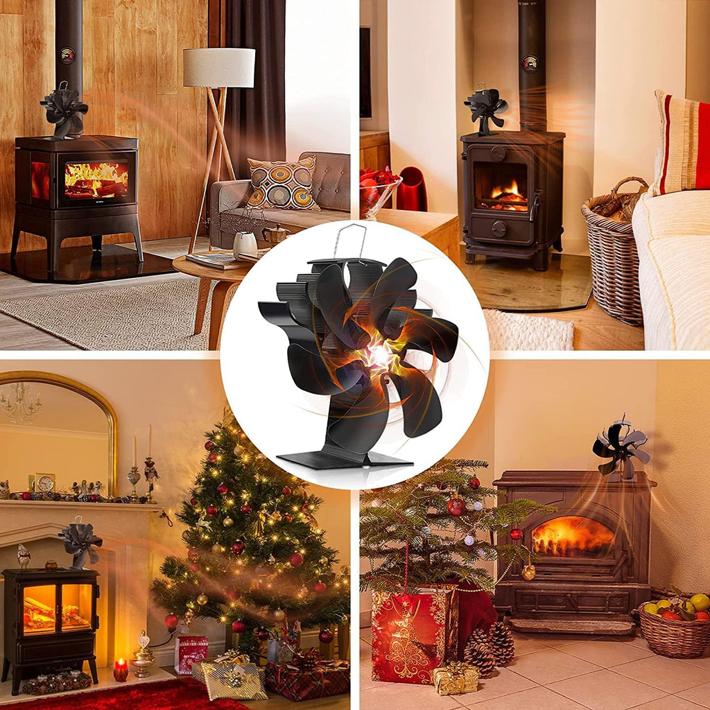 6 Blades Heat Powered Stove Fan with Magnetic Thermometer Pack of 2 C60278