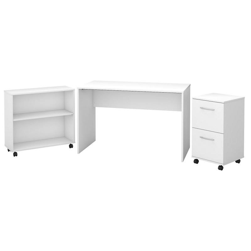 Washed Gray Small Desk with Mobile File Cabinet and Bookcase R334023