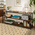Dark Walnut Media Console Table Storage Bookcase C92486