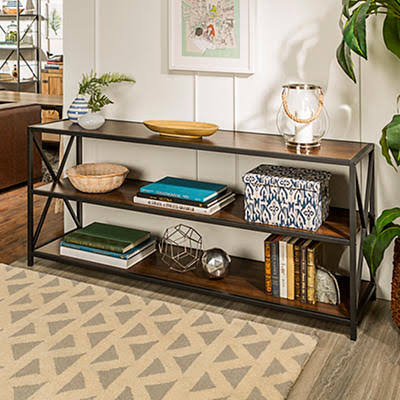 Dark Walnut Media Console Table Storage Bookcase C92486