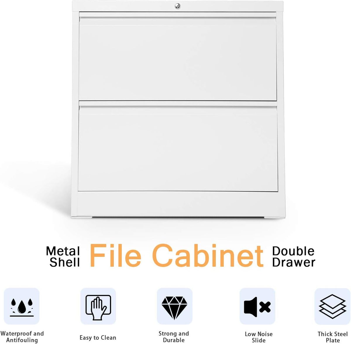 2 Drawer Metal Lateral File Cabinet with Lock F717