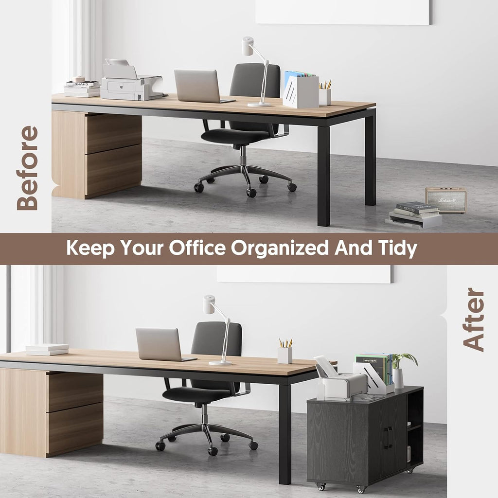 Black Rolling File Cabinet with Storage M44787