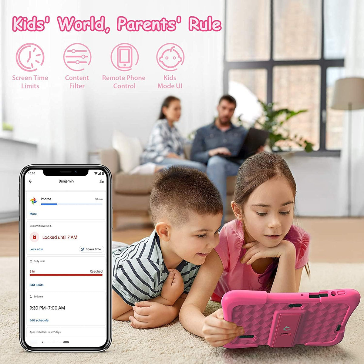 7 inch IPS HD Display Kids Tablet with Kid-Proof Case, 16GB, Pink, Pack of 2 N779668