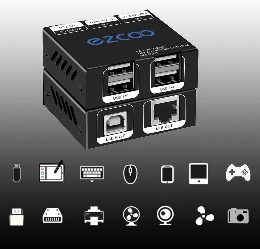 USB Extender 165ft 50m 4-Port USB2.0 HUB by Cat5e Cat6 O829