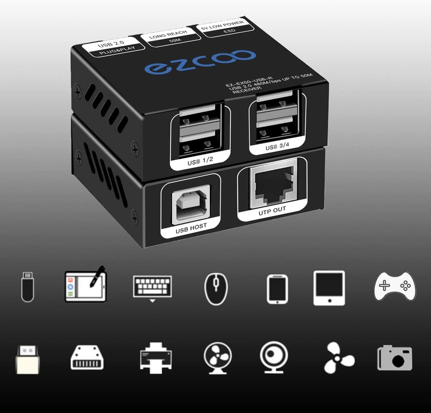 USB Extender 165ft 50m 4-Port USB2.0 HUB by Cat5e Cat6 O829