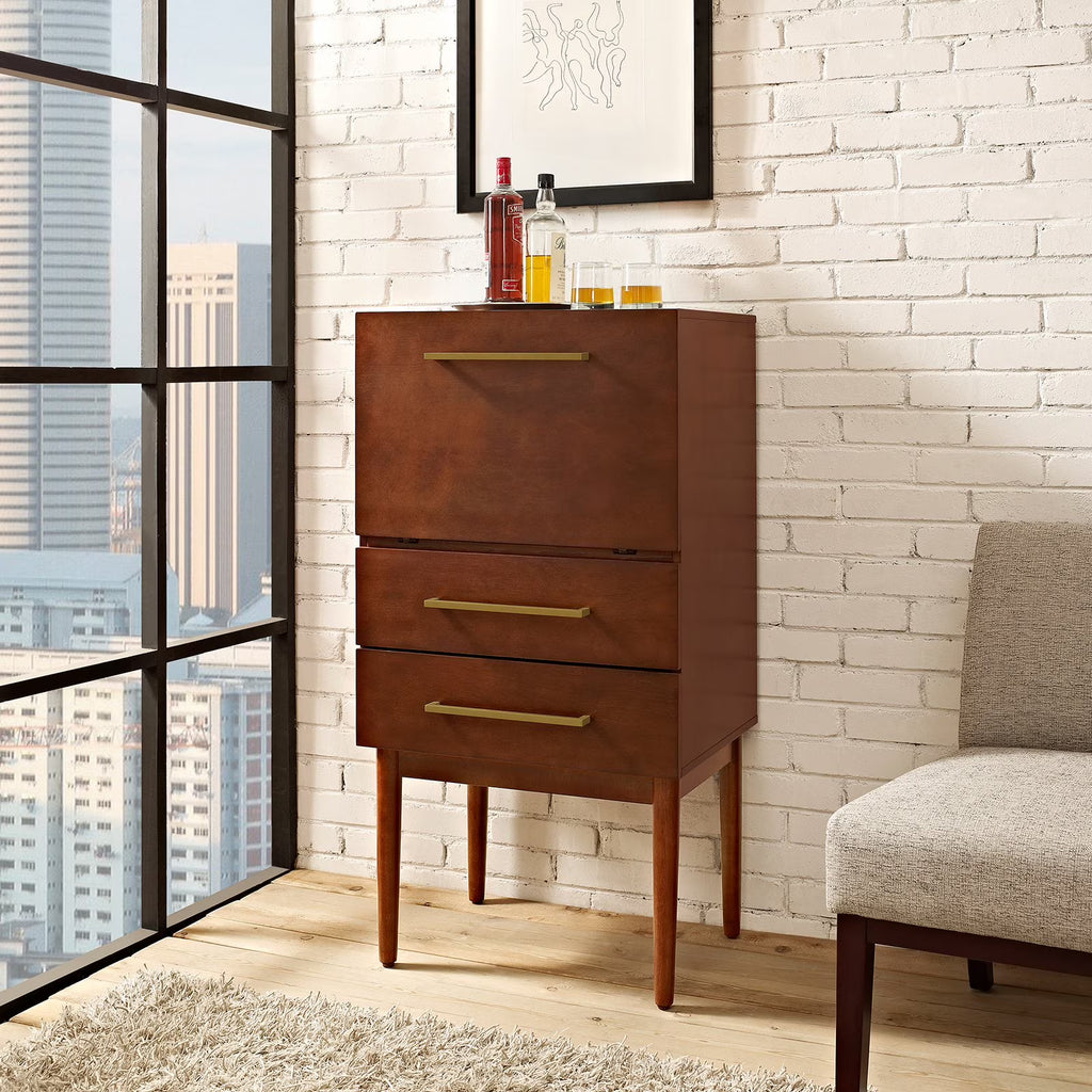 2 Drawer Wood Bar Cabinet in Mahogany G9300