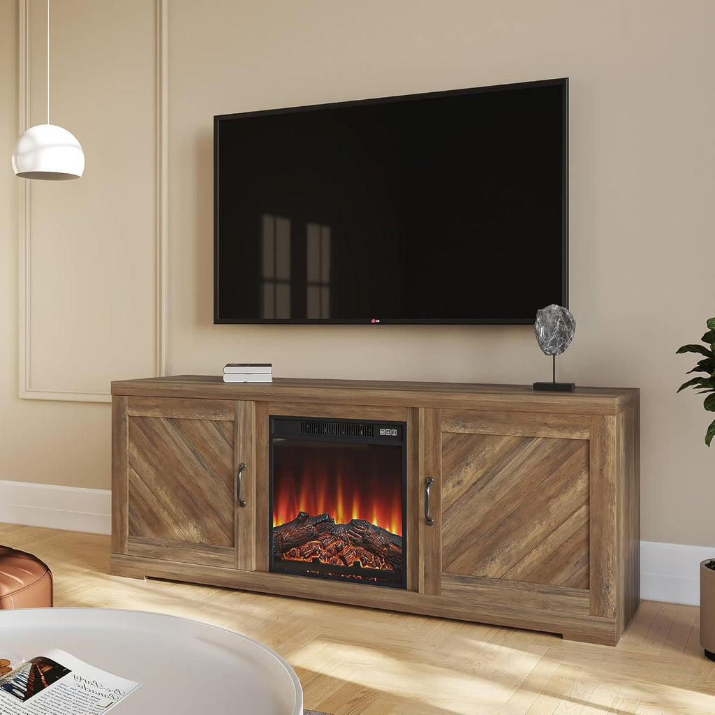 Electric Fireplace TV Stand with Storage Cabinets and Infrared Heater C7515