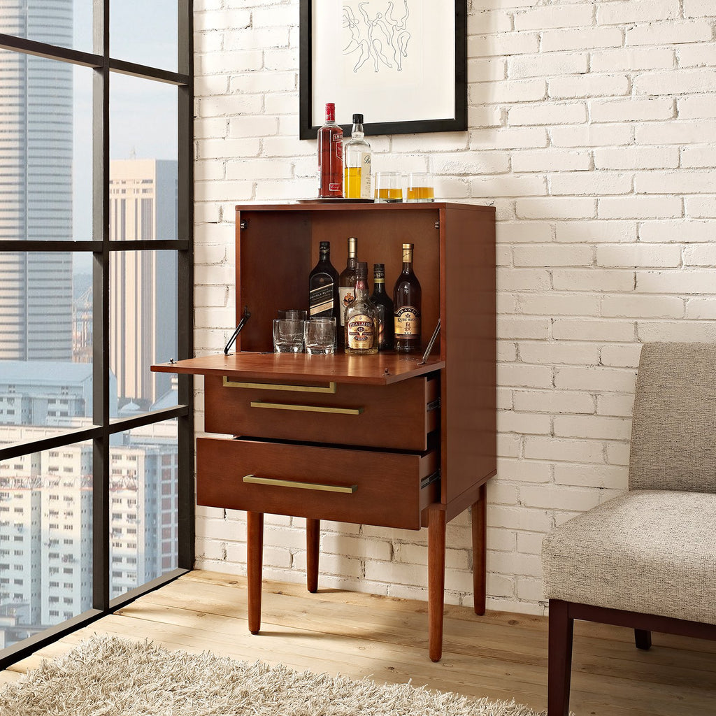 2 Drawer Wood Bar Cabinet in Mahogany G9300