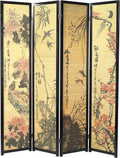 Black Frame 4 Panel Wood Bamboo Room Divider H965922