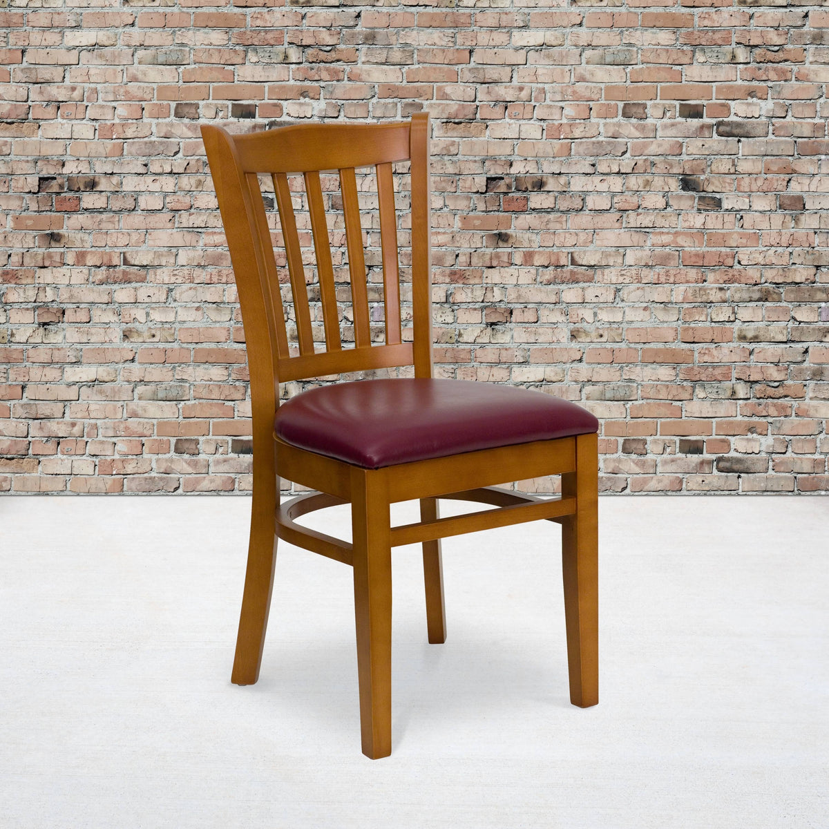 Burgundy Vinyl Seat Cherry Wood Restaurant Chair C747