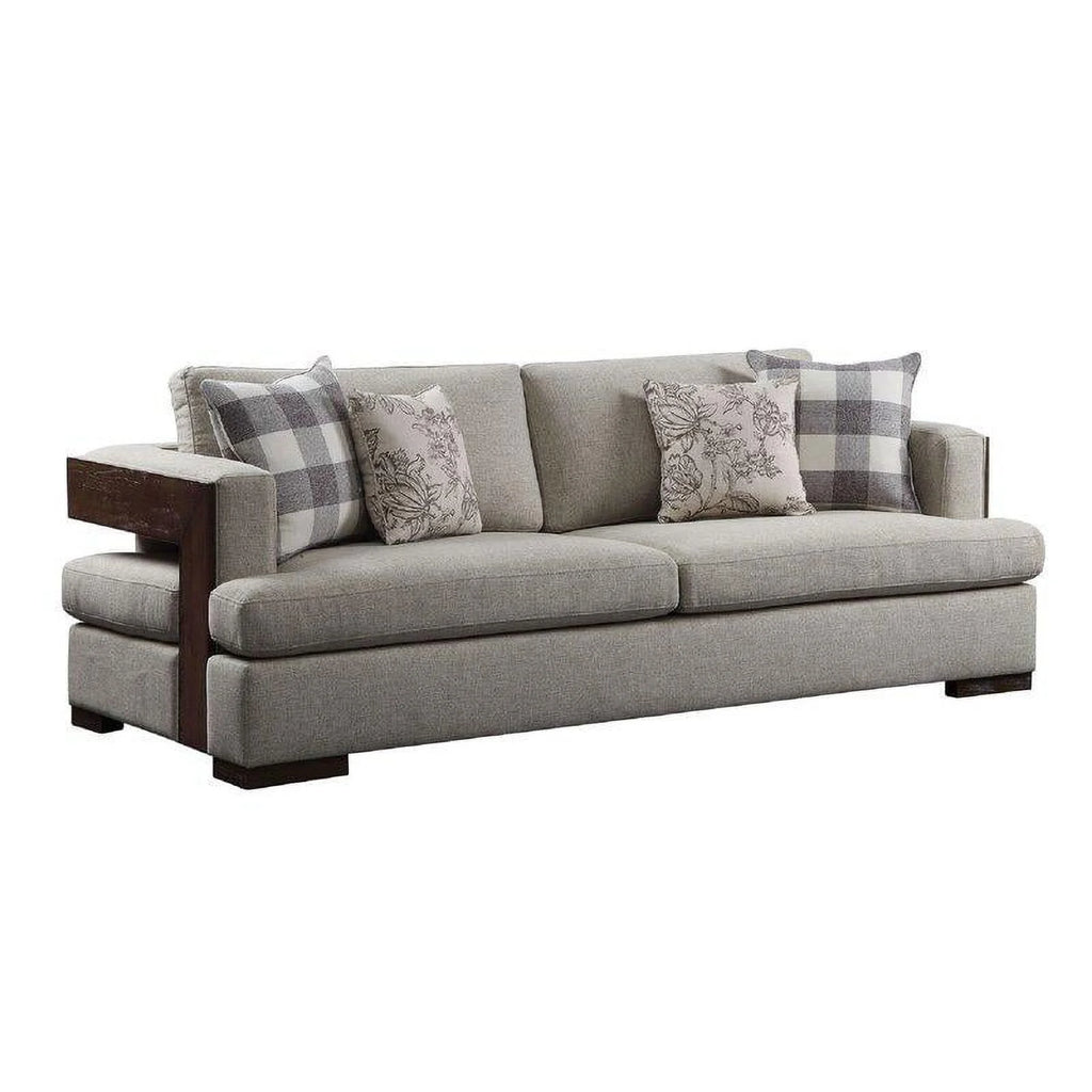Beige Fabric & Walnut Sofa + Loveseat N7649