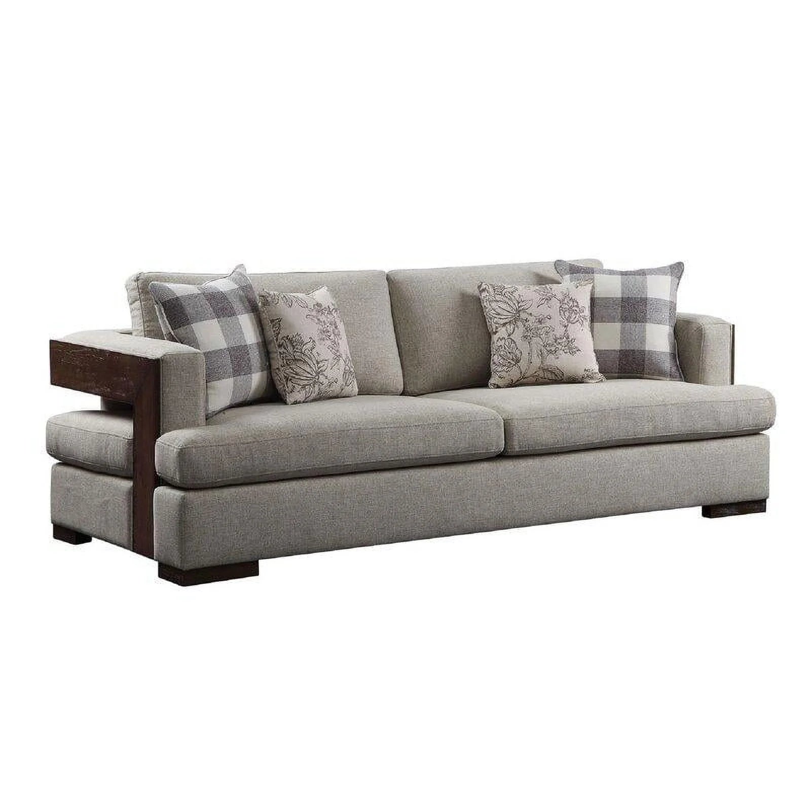 Beige Fabric & Walnut Sofa + Loveseat N7649