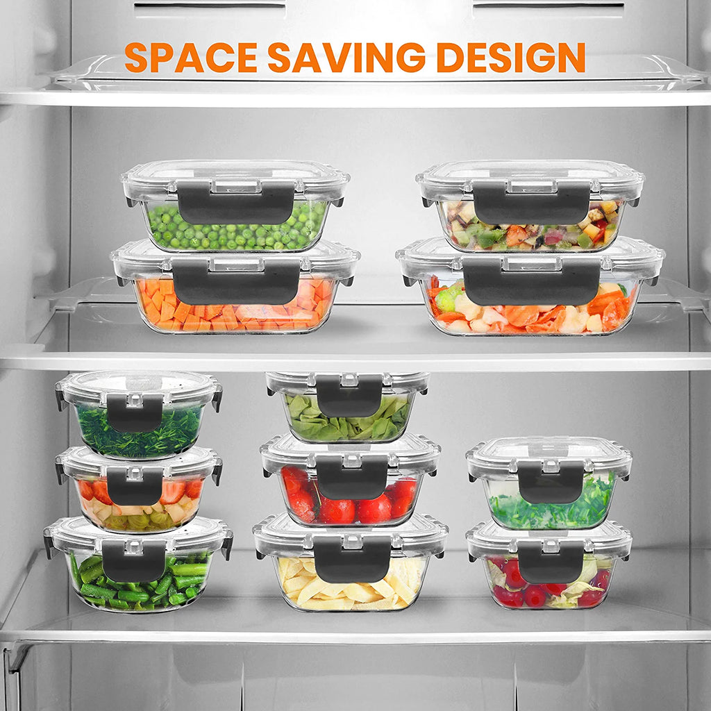 24-Piece Glass Food Storage Containers Set with BPA-free Locking Lids K1007