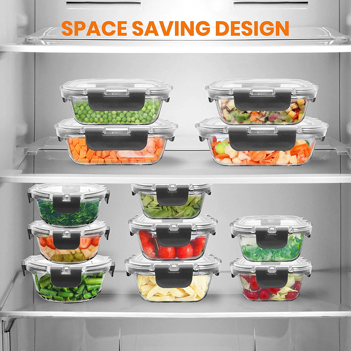 24-Piece Glass Food Storage Containers Set with BPA-free Locking Lids K1007