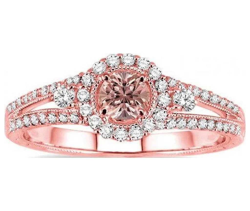 1.50 Carat Round Morganite and Diamond Engagement Ring in 14k Rose Gold B881419