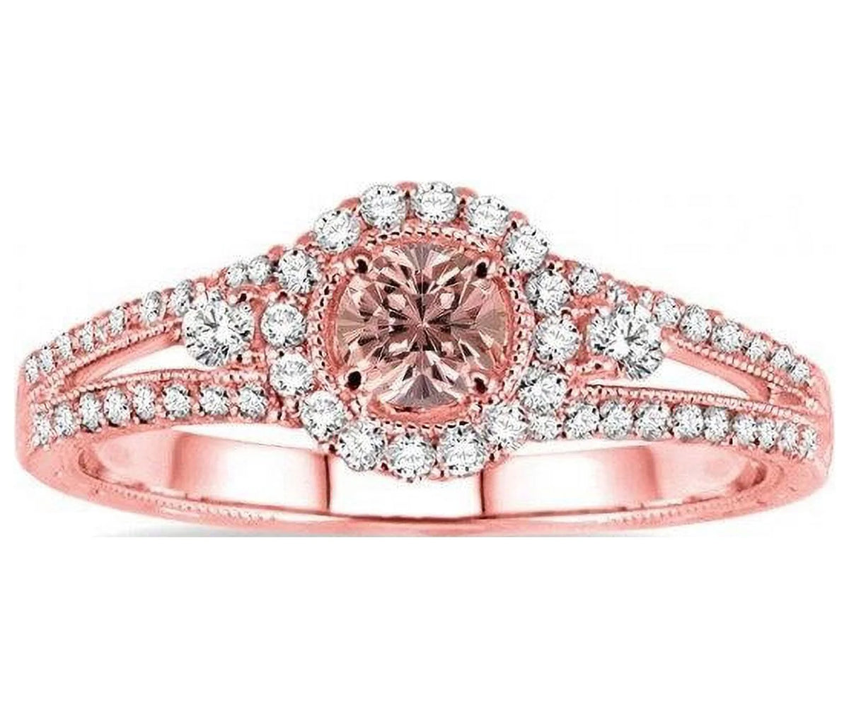 1.50 Carat Round Morganite and Diamond Engagement Ring in 14k Rose Gold B881419
