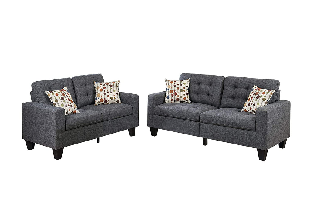 Blue Grey Polyfiber Tufted 2pc Sofa Set with Pillows I21497