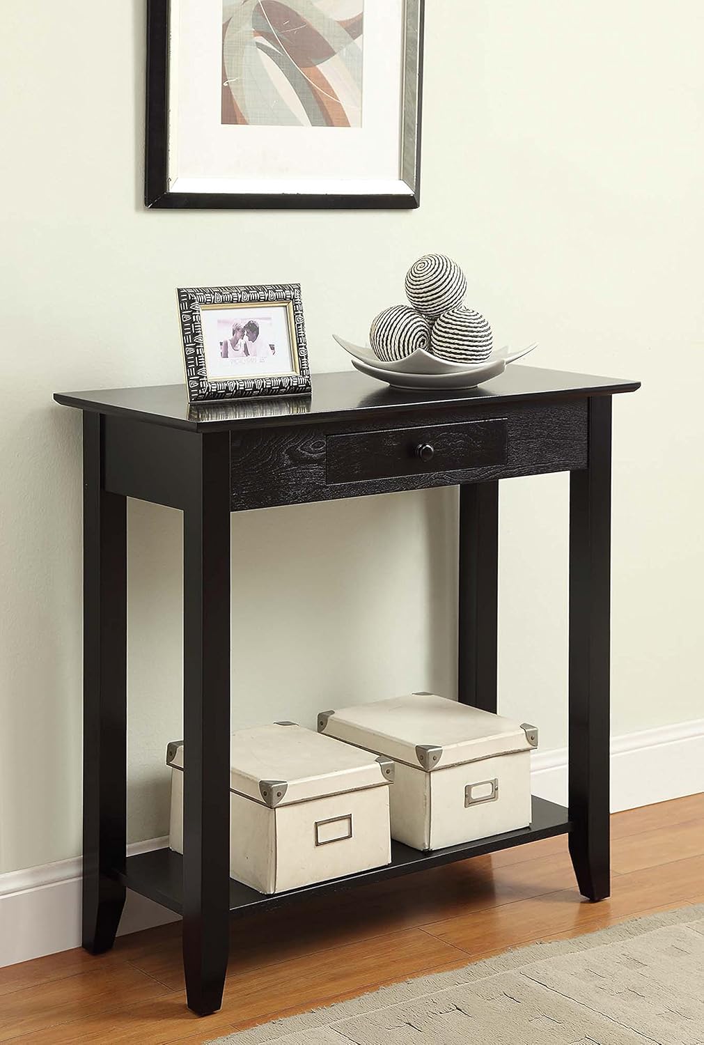 Black Hall Table with Drawer and Shelf P163719