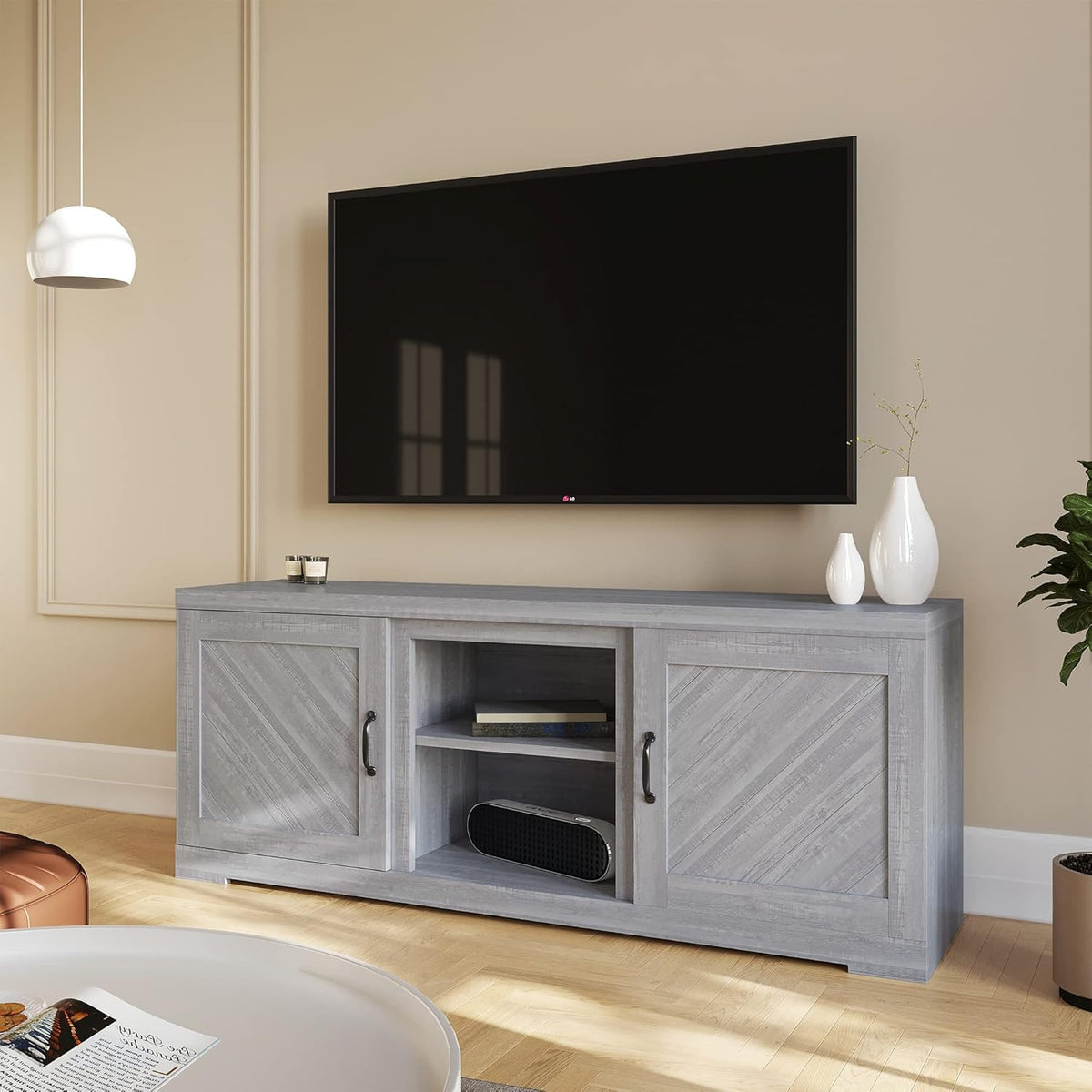 Electric Fireplace TV Stand with Storage Cabinets and Infrared Heater C7515