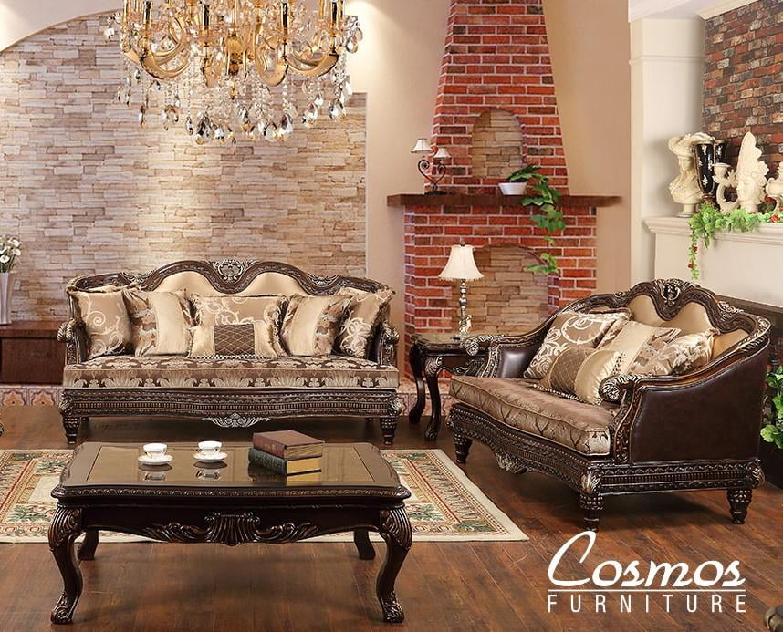 Cherry Finish Wood Sofa & Loveseat Set 2Pcs I557