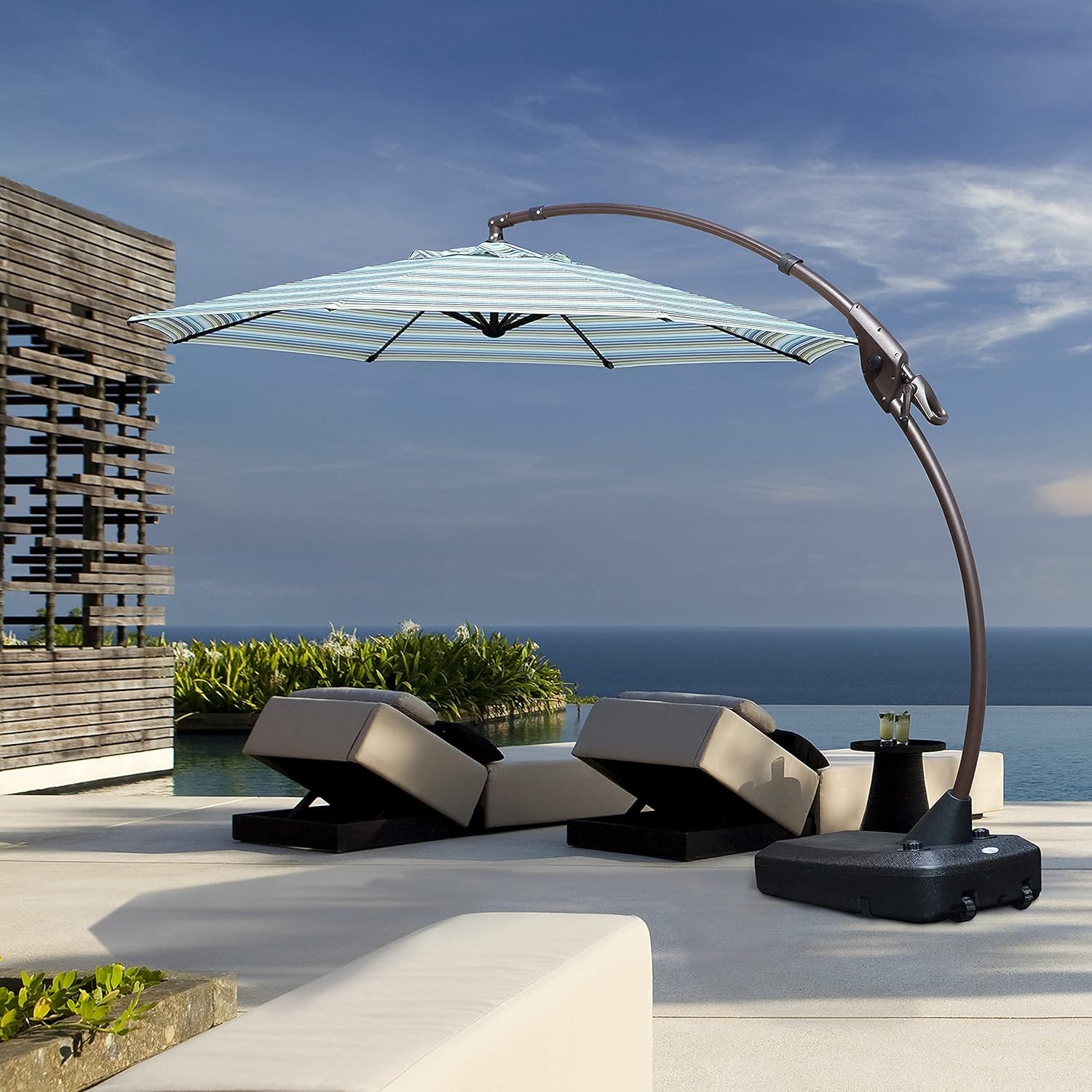 11 FT Curvy Aluminum Offset Cantilever Umbrella with Base Y348