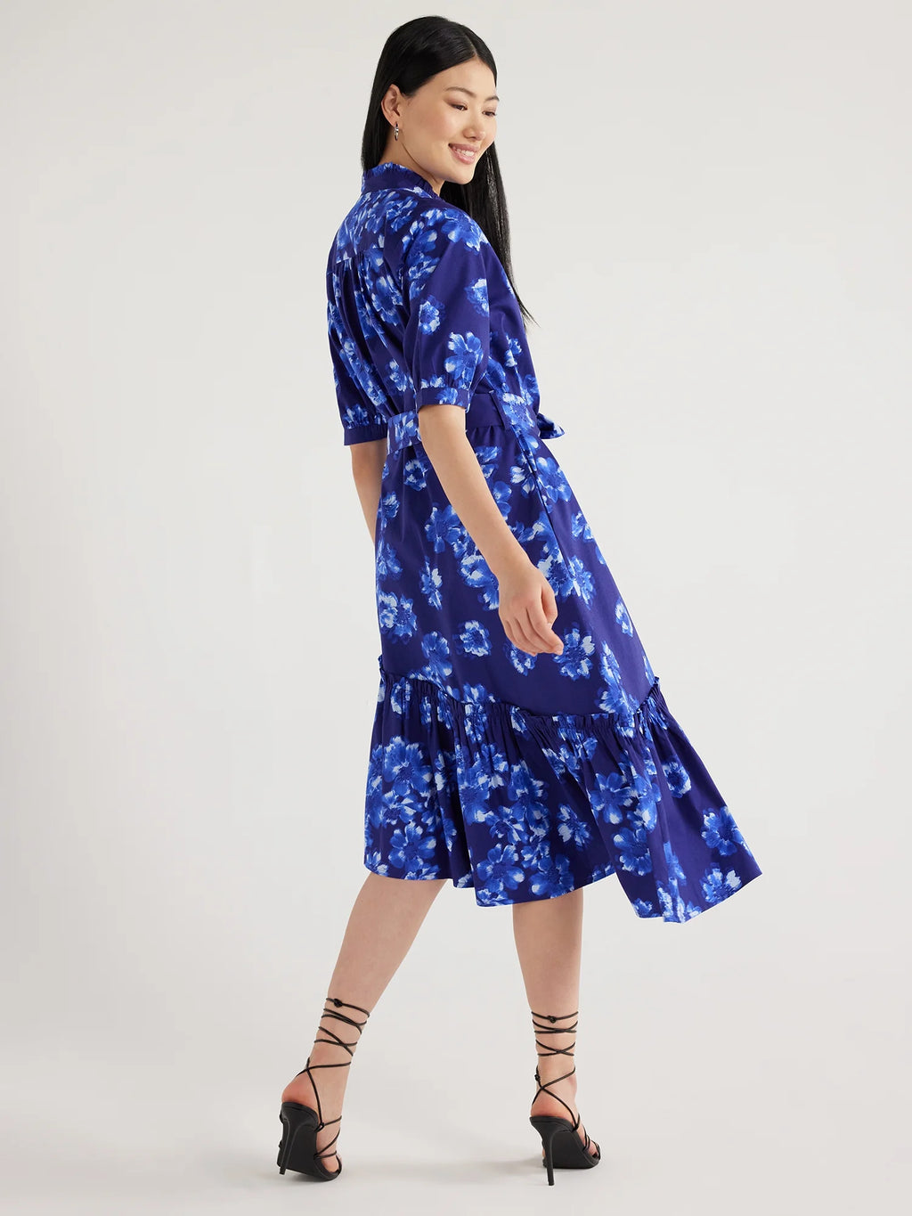 Asymmetrical Ruffle Midi Dress Y433