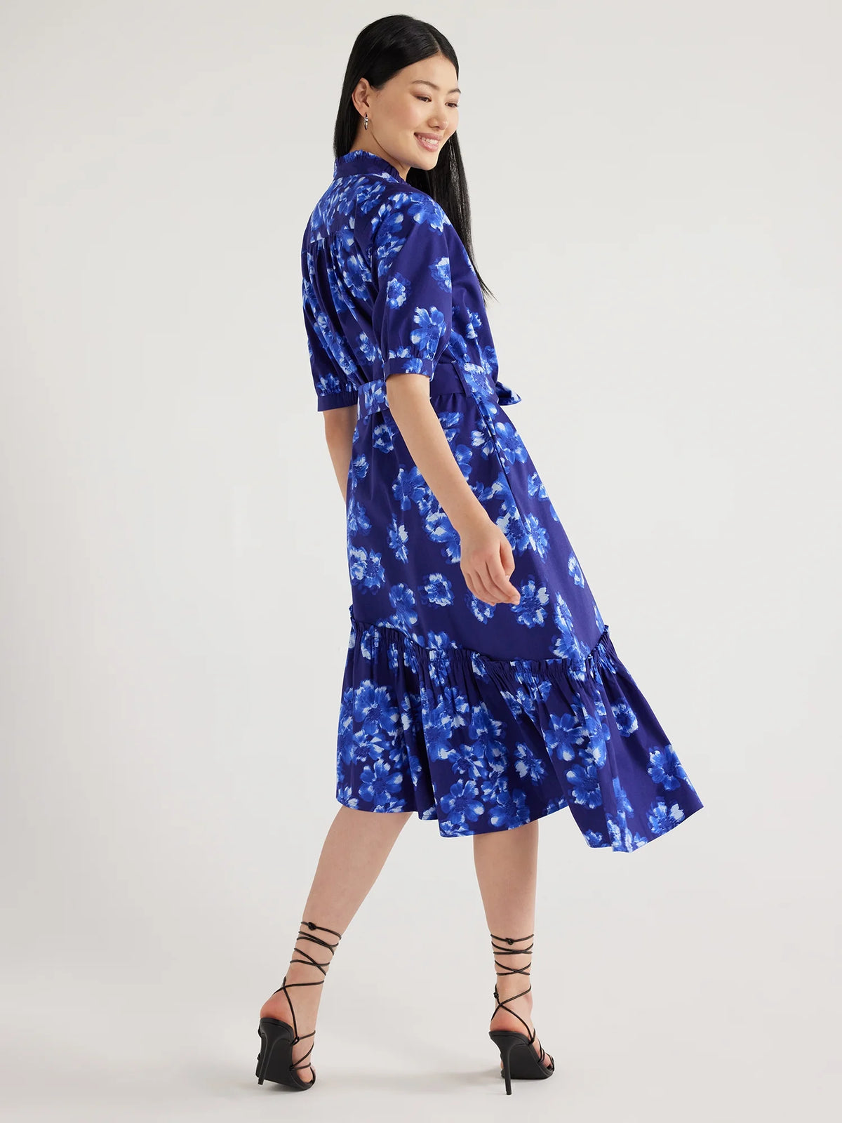Asymmetrical Ruffle Midi Dress Y433