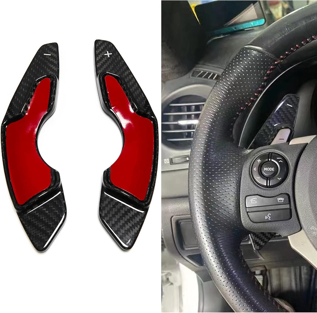 2pcs Real Carbon Fiber Steering Wheel Paddle Shift Extensions (Red, Black) Z5983