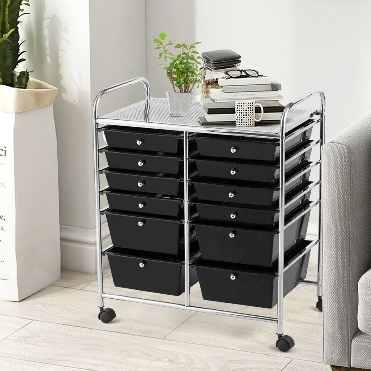 12 Drawers Black Rolling Storage Cart C956349