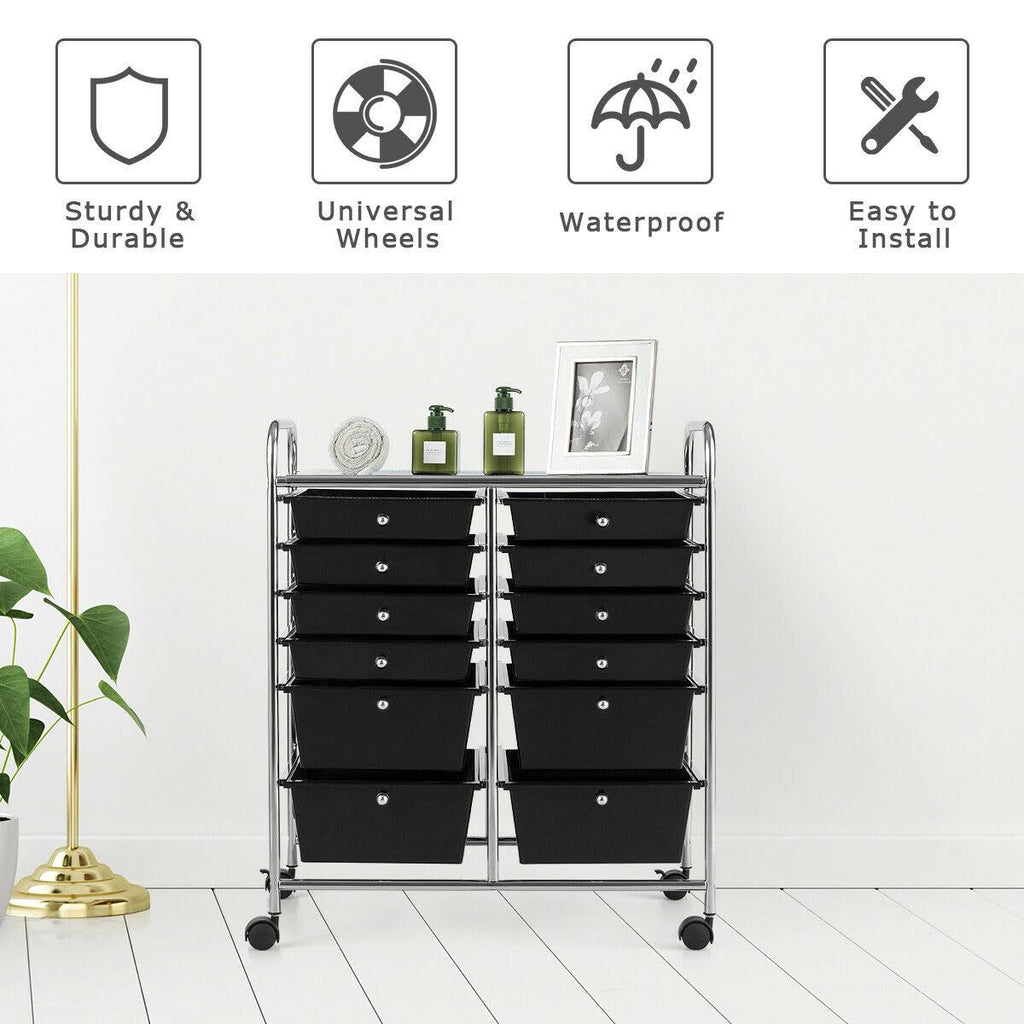 12 Drawers Black Rolling Storage Cart C956349