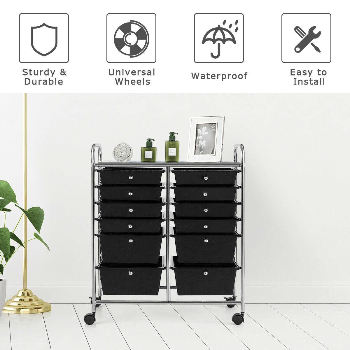 12 Drawers Black Rolling Storage Cart C956349