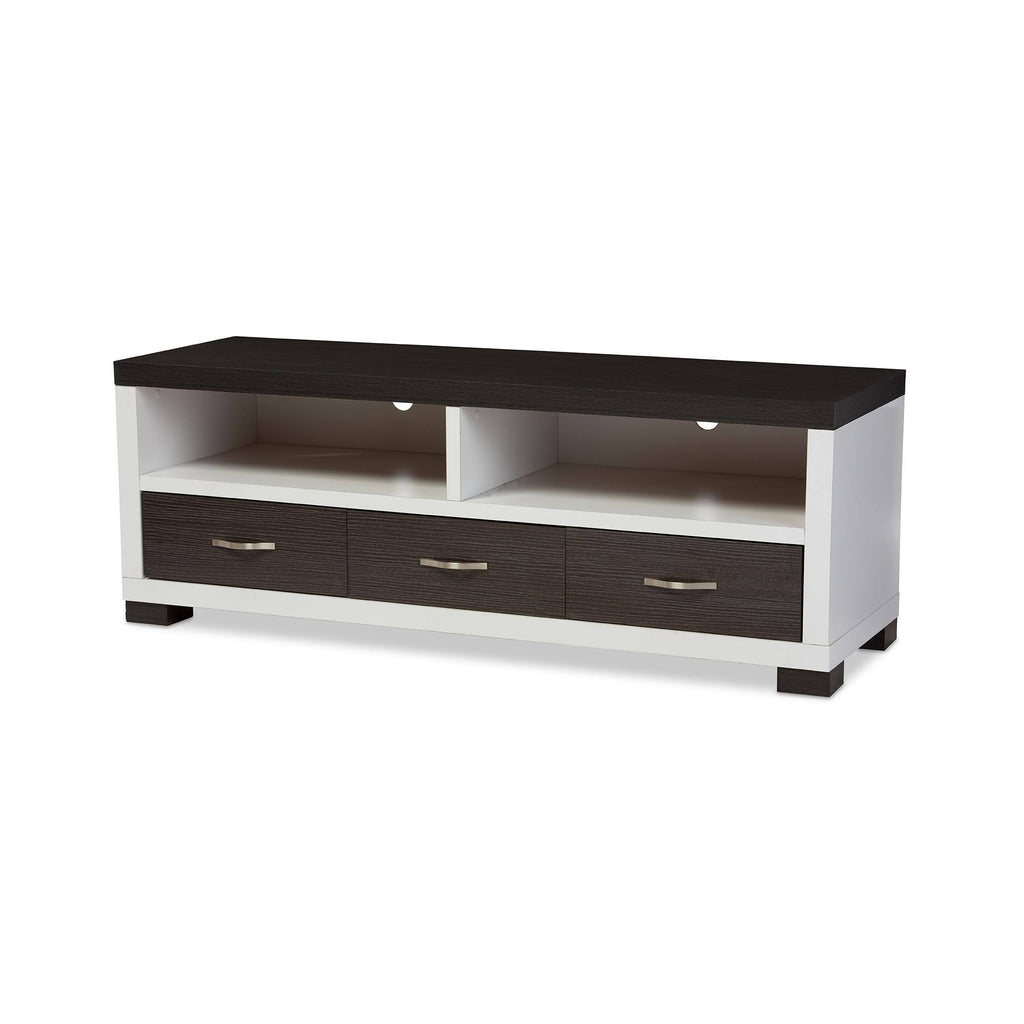 White and Dark Brown Entertainment TV Cabinet with Three Drawers K5327