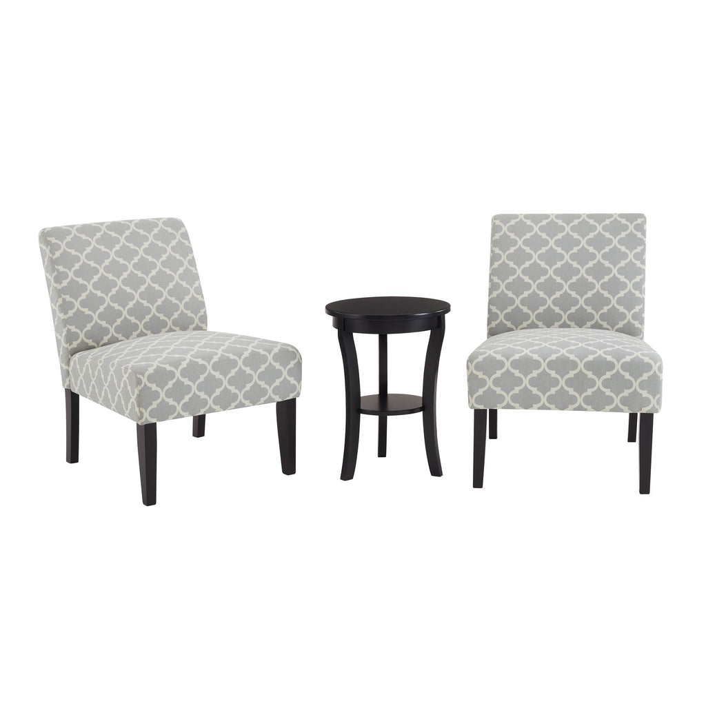3pc Gray Fabric Side Table and 2 Chairs S795